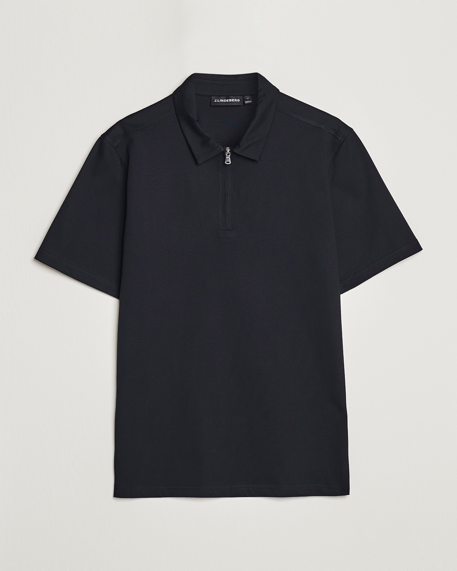 Mies | Pikeet | J.Lindeberg | Asher Zip Mercerized Cotton Polo Black