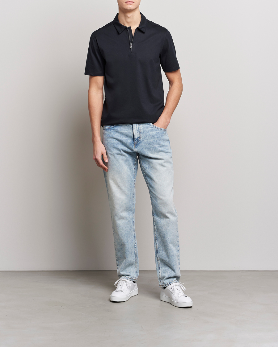 Mies | Pikeet | J.Lindeberg | Asher Zip Mercerized Cotton Polo Black