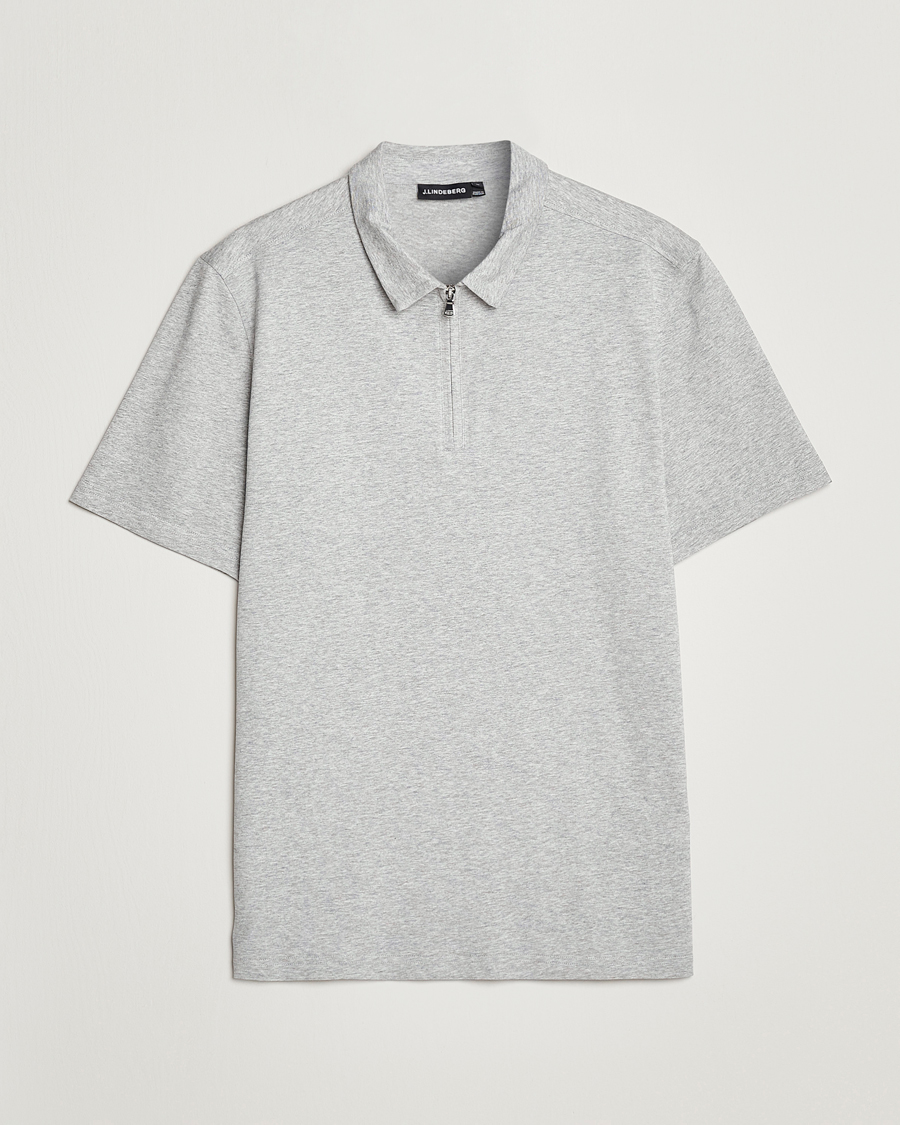 Mies | Pikeet | J.Lindeberg | Asher Zip Mercerized Cotton Polo Light Grey Melange