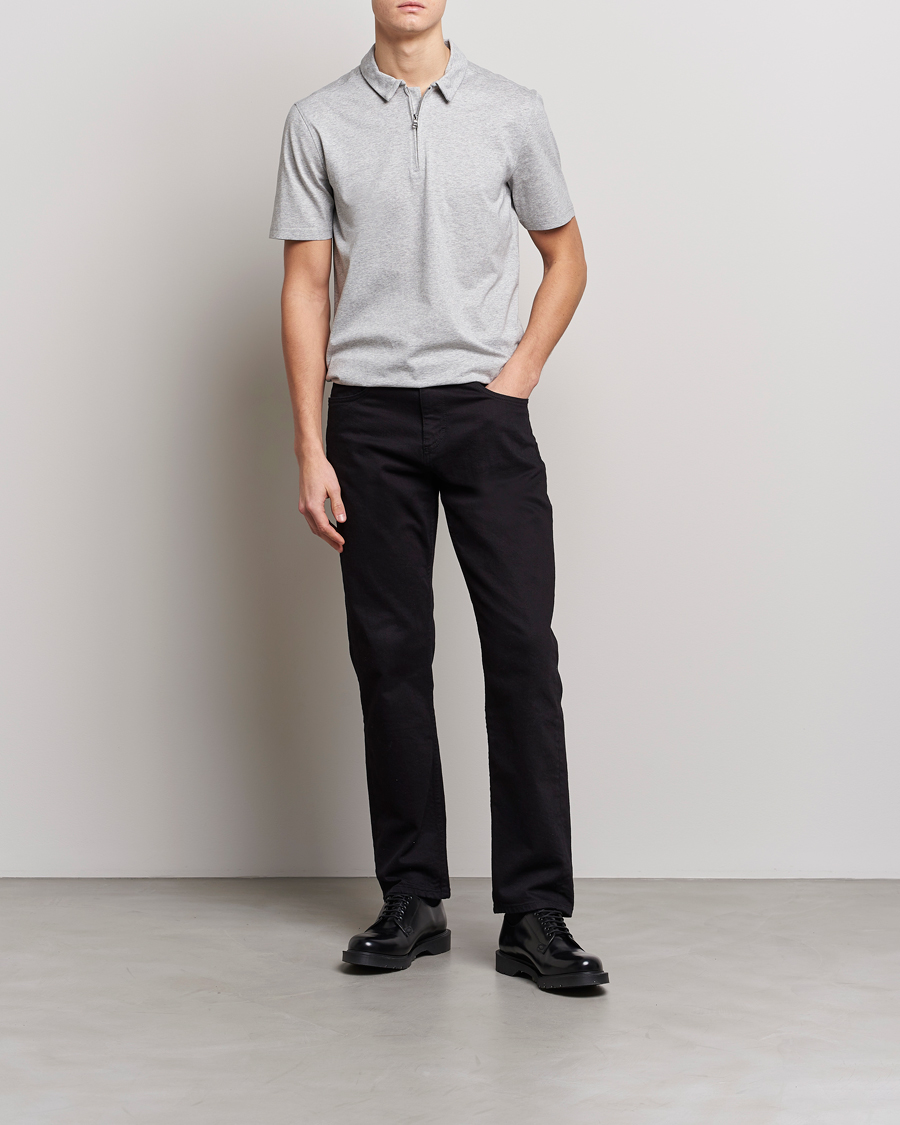 Mies | Pikeet | J.Lindeberg | Asher Zip Mercerized Cotton Polo Light Grey Melange