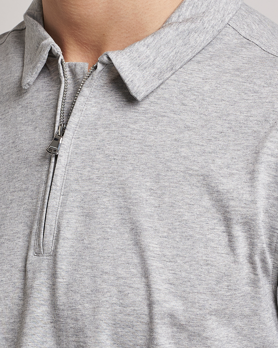 Mies | Pikeet | J.Lindeberg | Asher Zip Mercerized Cotton Polo Light Grey Melange