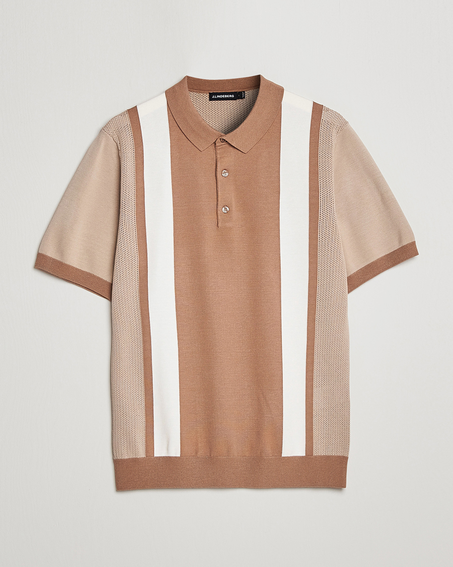 Mies | Pikeet | J.Lindeberg | Rey Stripe Knitted Polo Tiger Brown