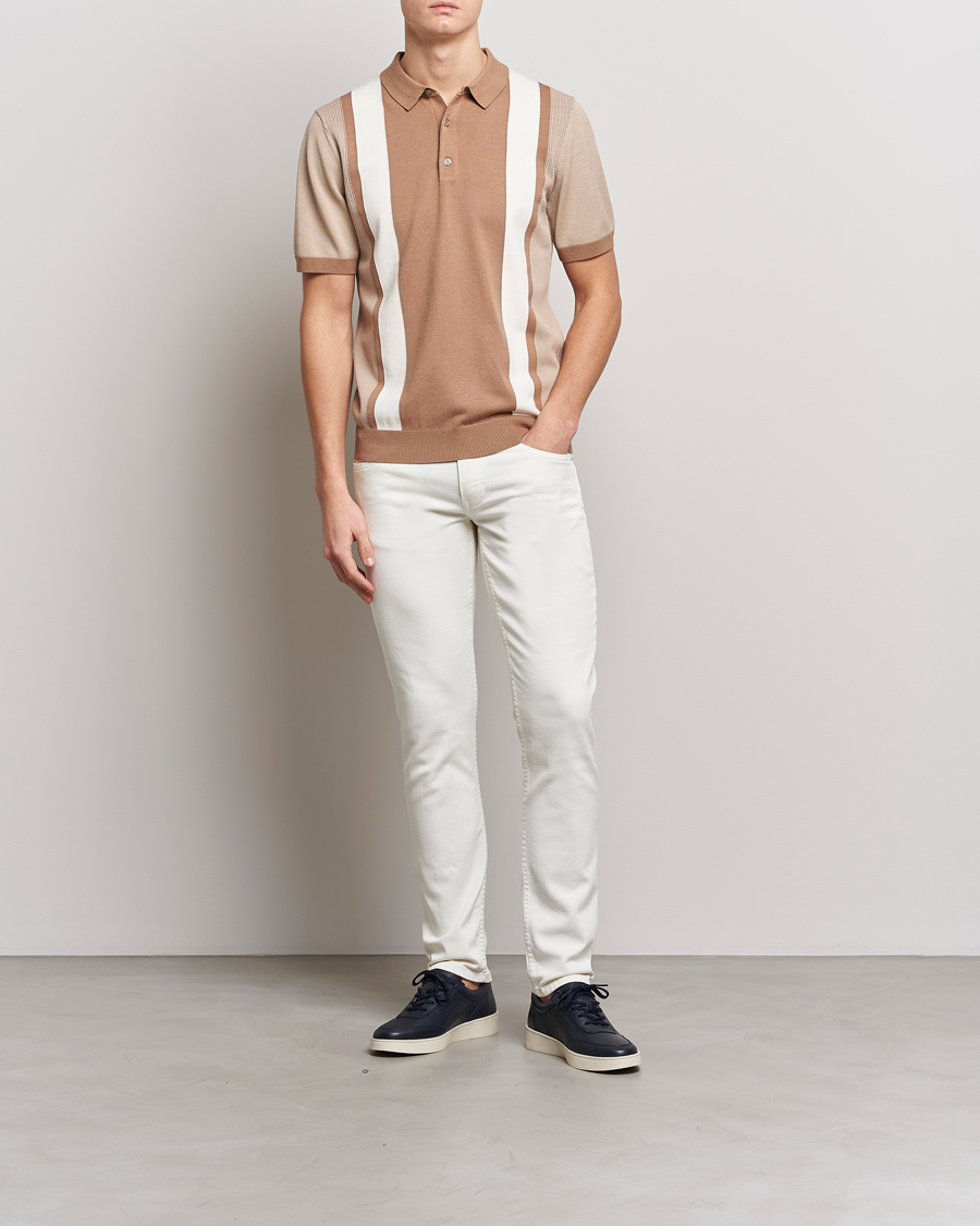 Mies | Pikeet | J.Lindeberg | Rey Stripe Knitted Polo Tiger Brown