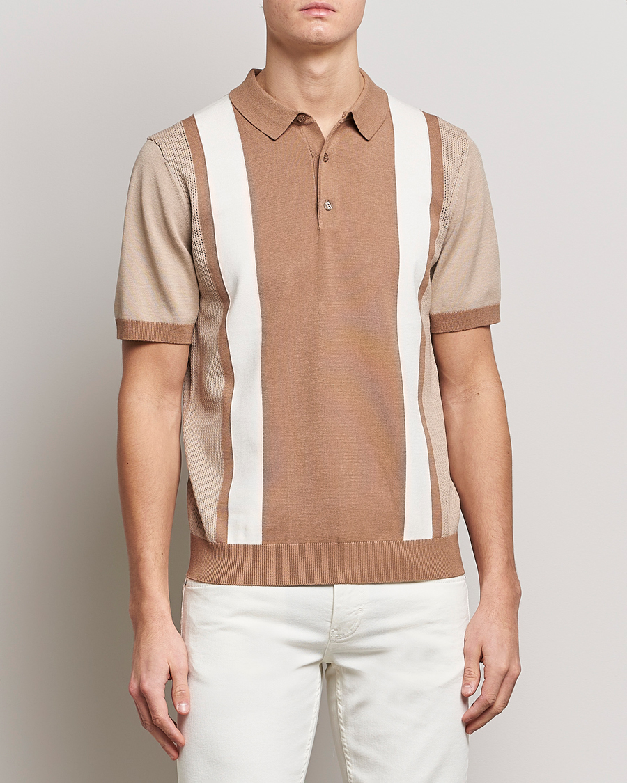 Mies |  | J.Lindeberg | Rey Stripe Knitted Polo Tiger Brown