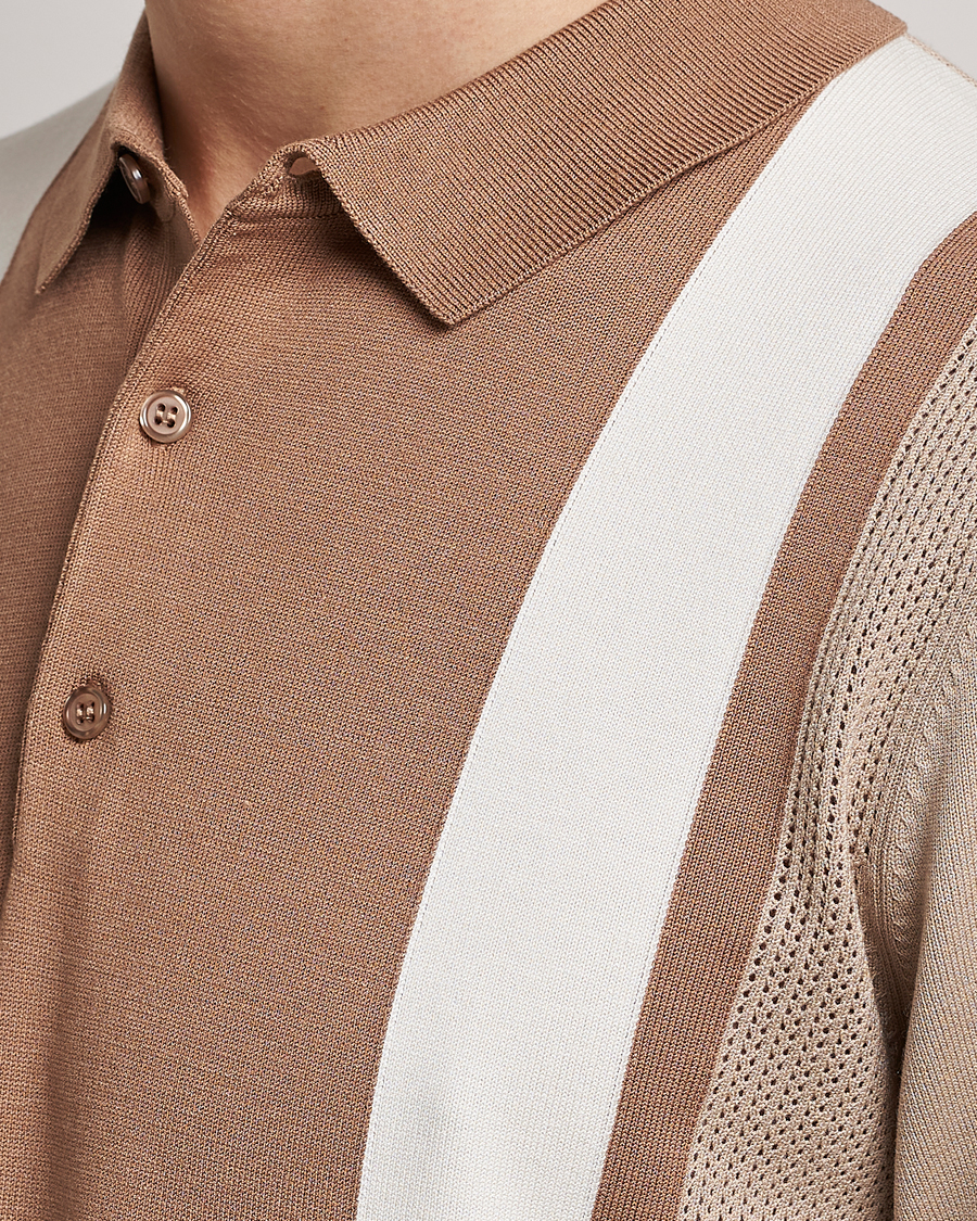 Mies | Pikeet | J.Lindeberg | Rey Stripe Knitted Polo Tiger Brown