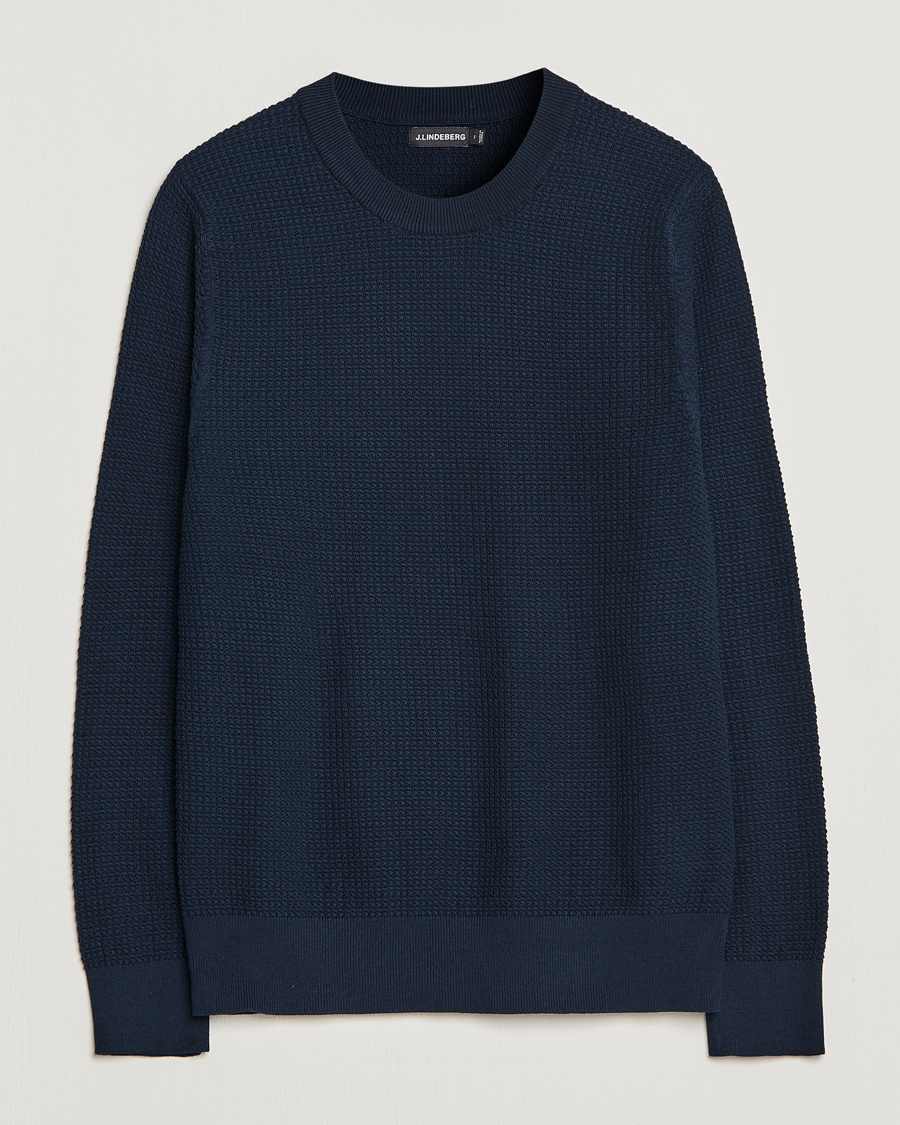 Mies | Puserot | J.Lindeberg | Arthur Structure Organic Cotton Crew Neck Navy