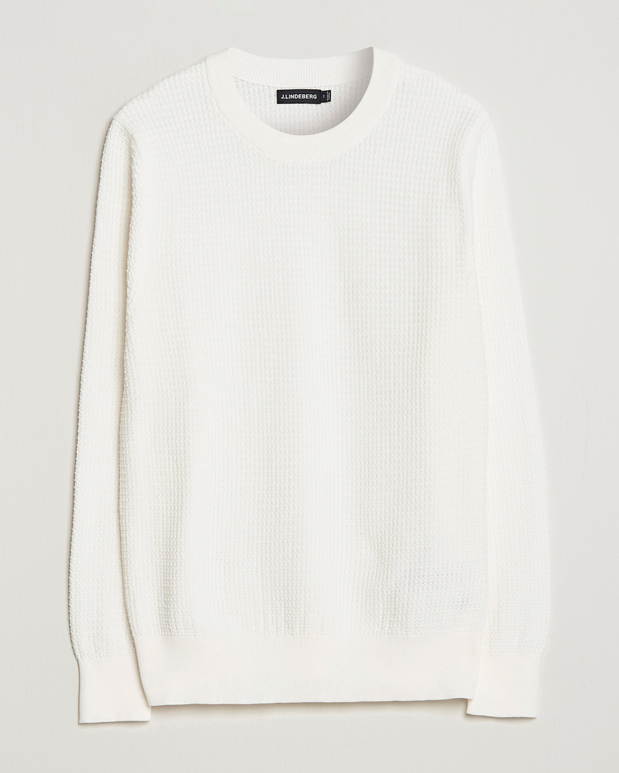 Mies | Puserot | J.Lindeberg | Arthur Structure Organic Cotton Crew Neck Cloud White