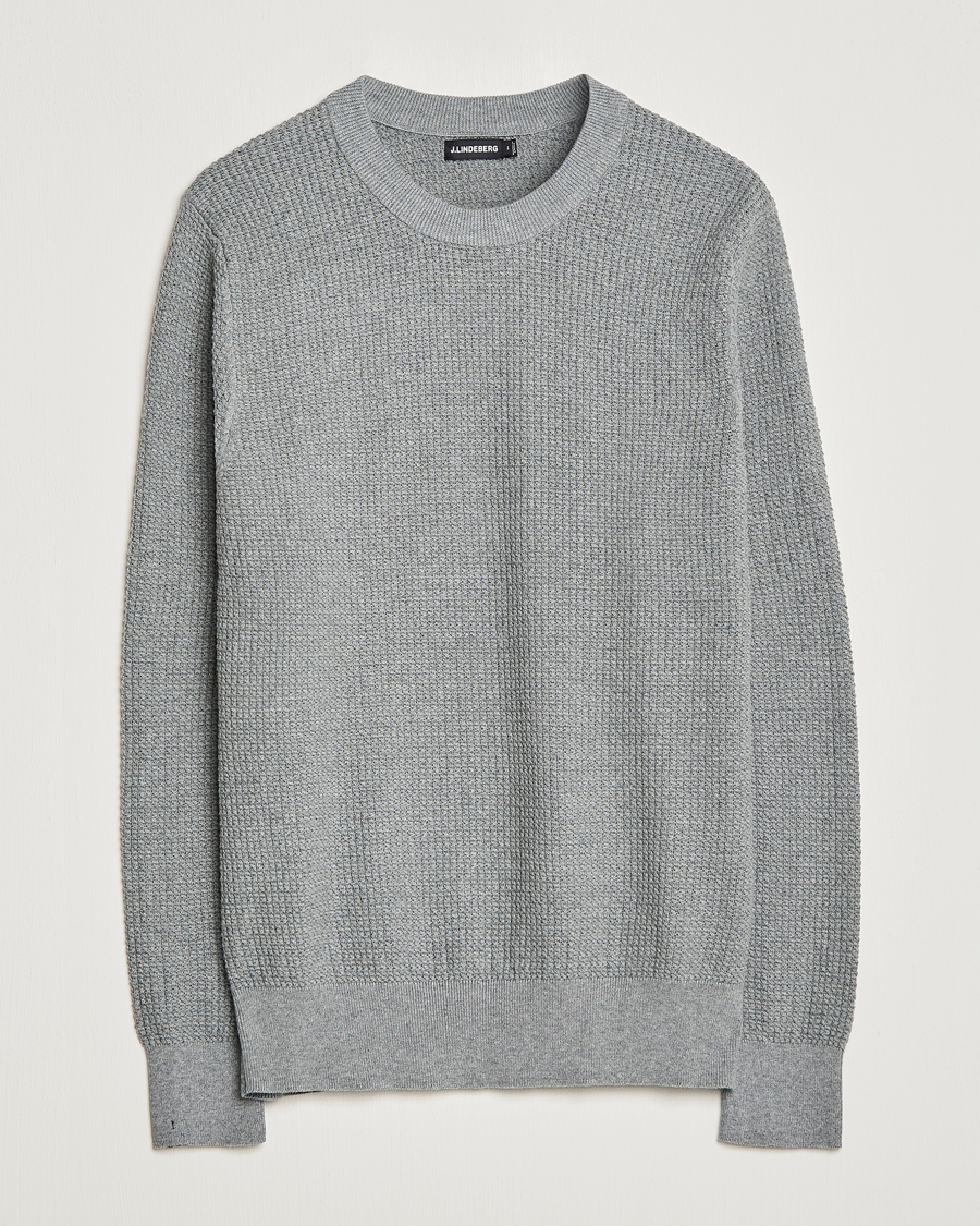 Mies | Puserot | J.Lindeberg | Arthur Structure Organic Cotton Crew Neck Light Grey