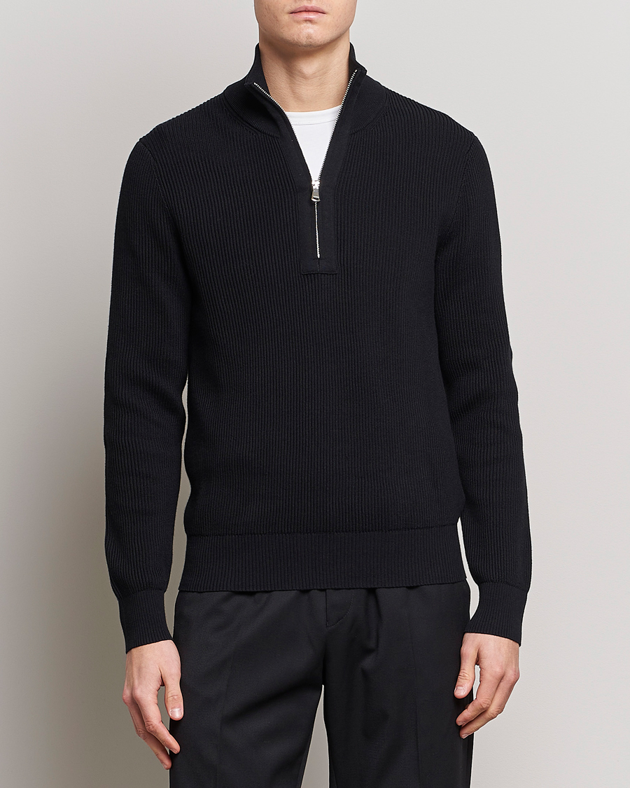 Mies | Half-zip | J.Lindeberg | Alex Half Zip Organic Cotton Sweater Black