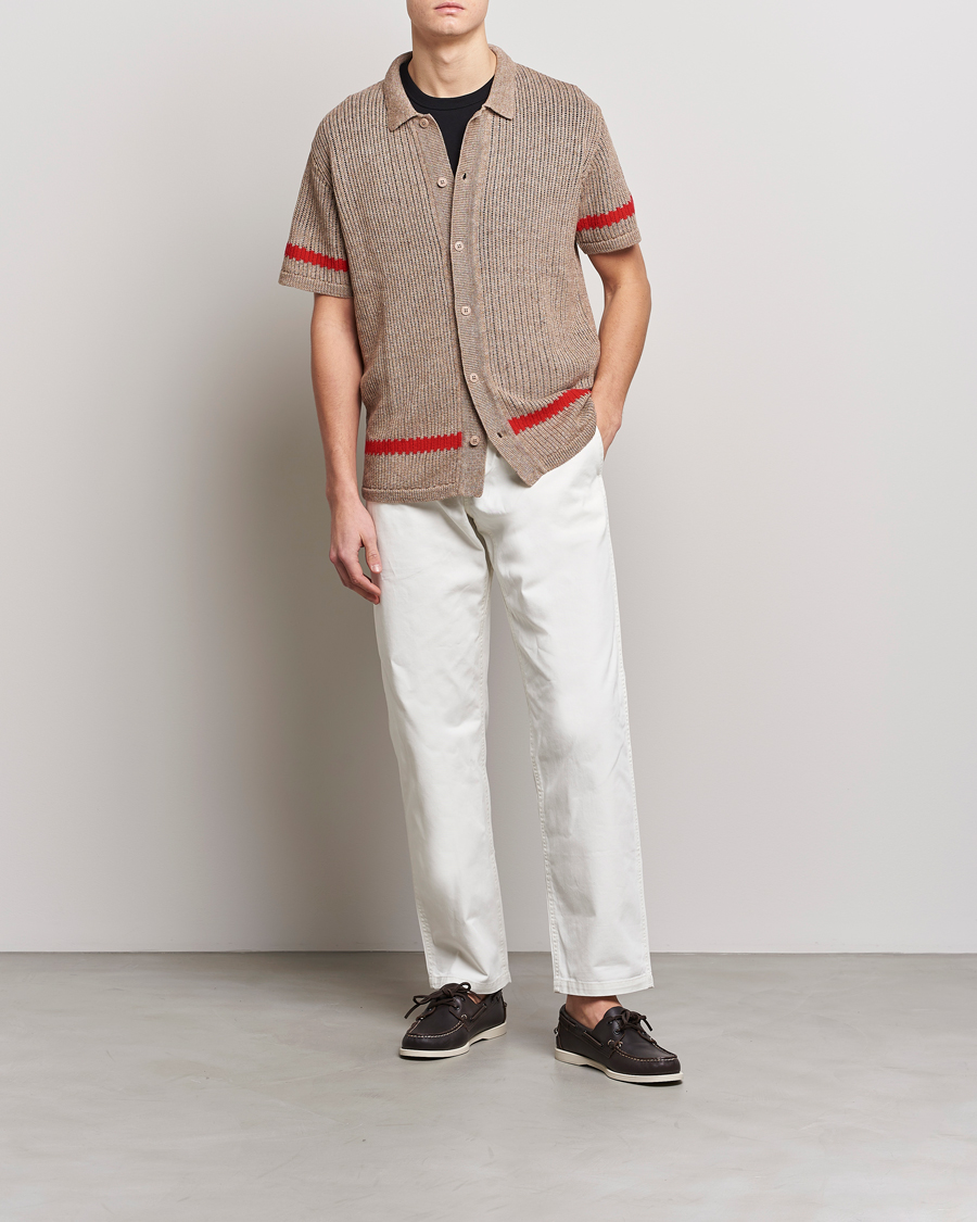 Mies | Kauluspaidat | J.Lindeberg | Sky Knitted Linen/Merino Short Sleeve Shirt Beige