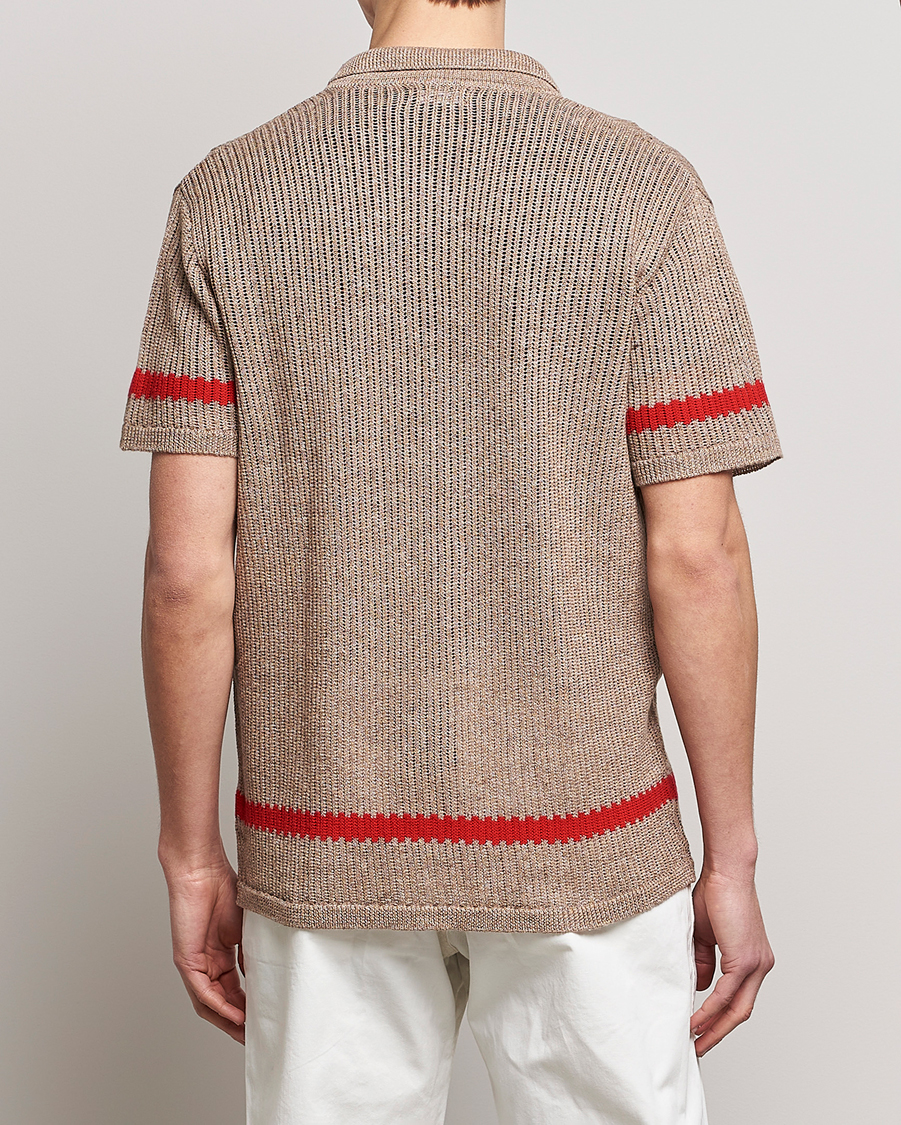 Mies | Kauluspaidat | J.Lindeberg | Sky Knitted Linen/Merino Short Sleeve Shirt Beige