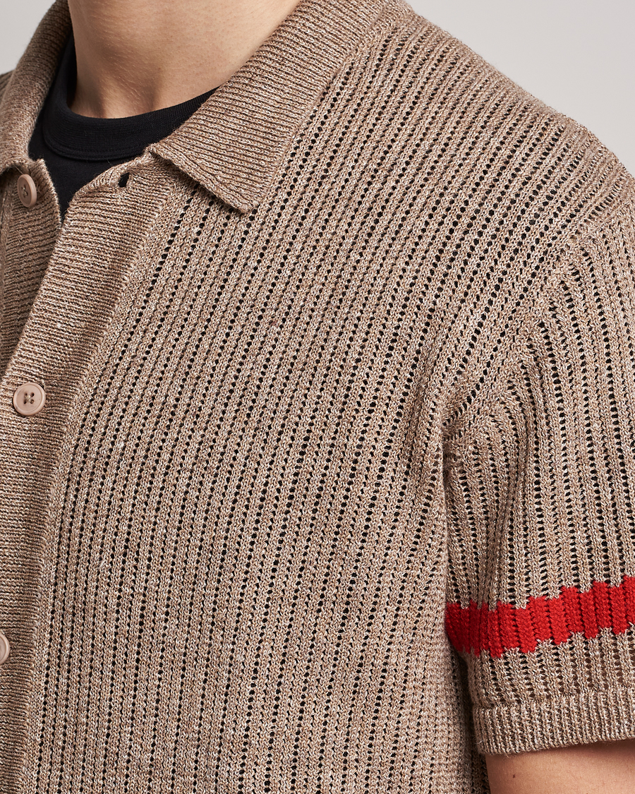 Mies | Kauluspaidat | J.Lindeberg | Sky Knitted Linen/Merino Short Sleeve Shirt Beige