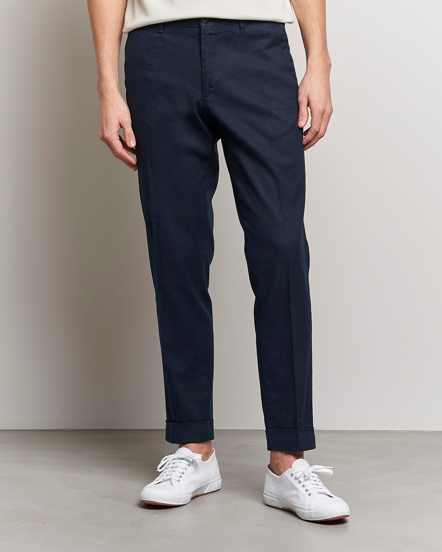 Mies | Kesä | J.Lindeberg | Grant Stretch Cotton/Linen Trousers Navy