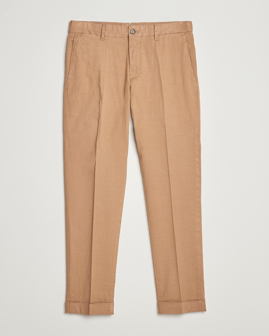 Mies | Housut | J.Lindeberg | Grant Stretch Cotton/Linen Trousers Tiger Brown