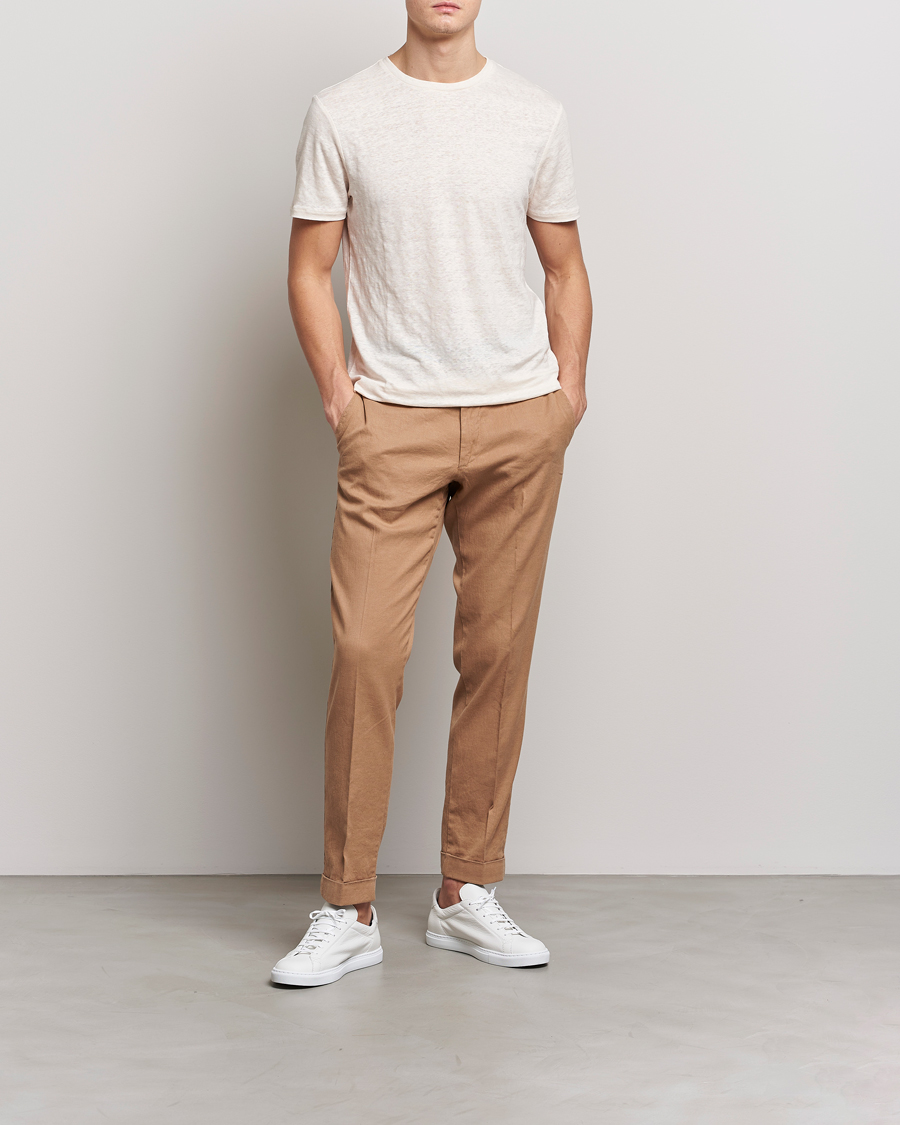 Mies | Housut | J.Lindeberg | Grant Stretch Cotton/Linen Trousers Tiger Brown