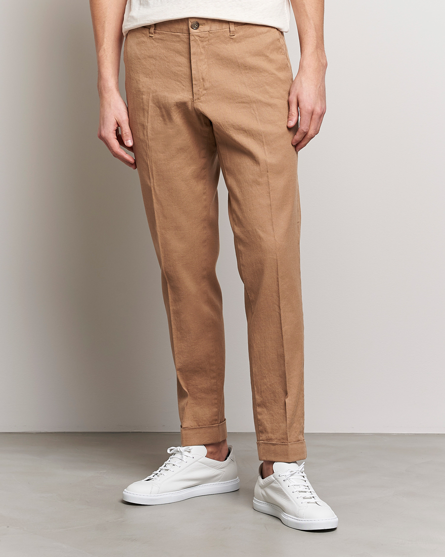 Mies | J.Lindeberg | J.Lindeberg | Grant Stretch Cotton/Linen Trousers Tiger Brown