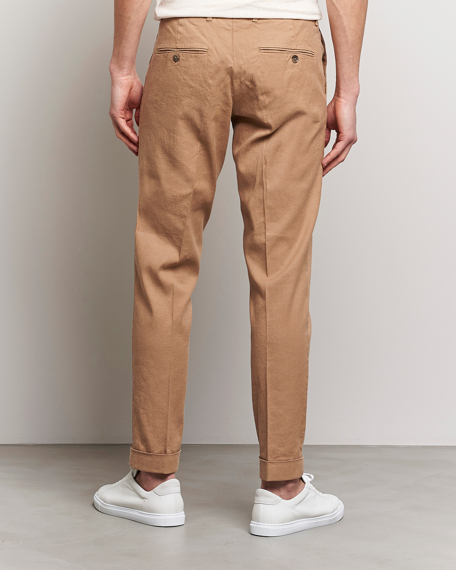 Mies | Housut | J.Lindeberg | Grant Stretch Cotton/Linen Trousers Tiger Brown