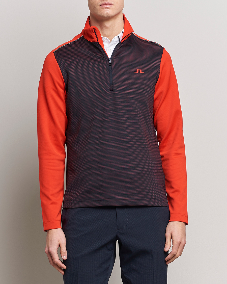 Mies | Golf | J.Lindeberg | Terry Mid Layer Half Zip Fiery Red