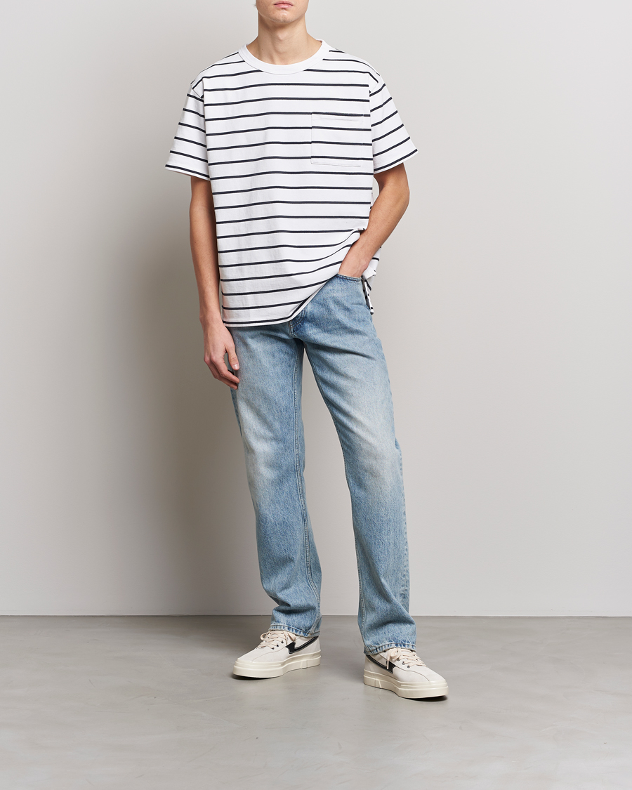 Mies | T-paidat | Jeanerica | Hervé Striped Heacy Crew Neck T-Shirt White/Navy