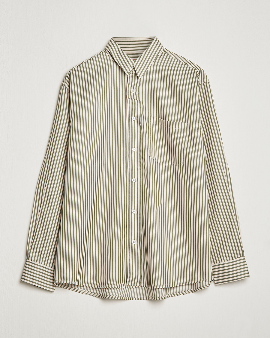 Mies | Kauluspaidat | Jeanerica | Come Tencel Striped Shirt Green/White