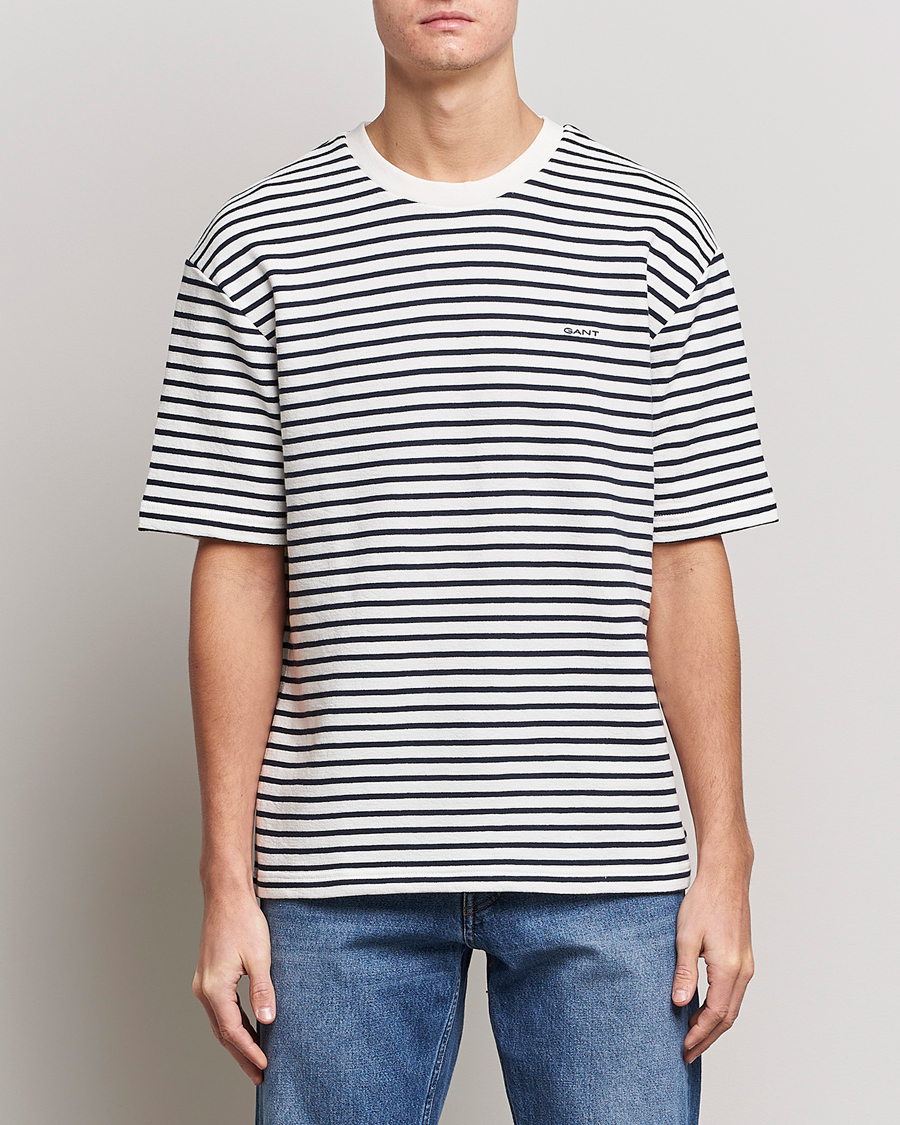 Mies | T-paidat | GANT | Stripe Heavy Tee Eavning Blue