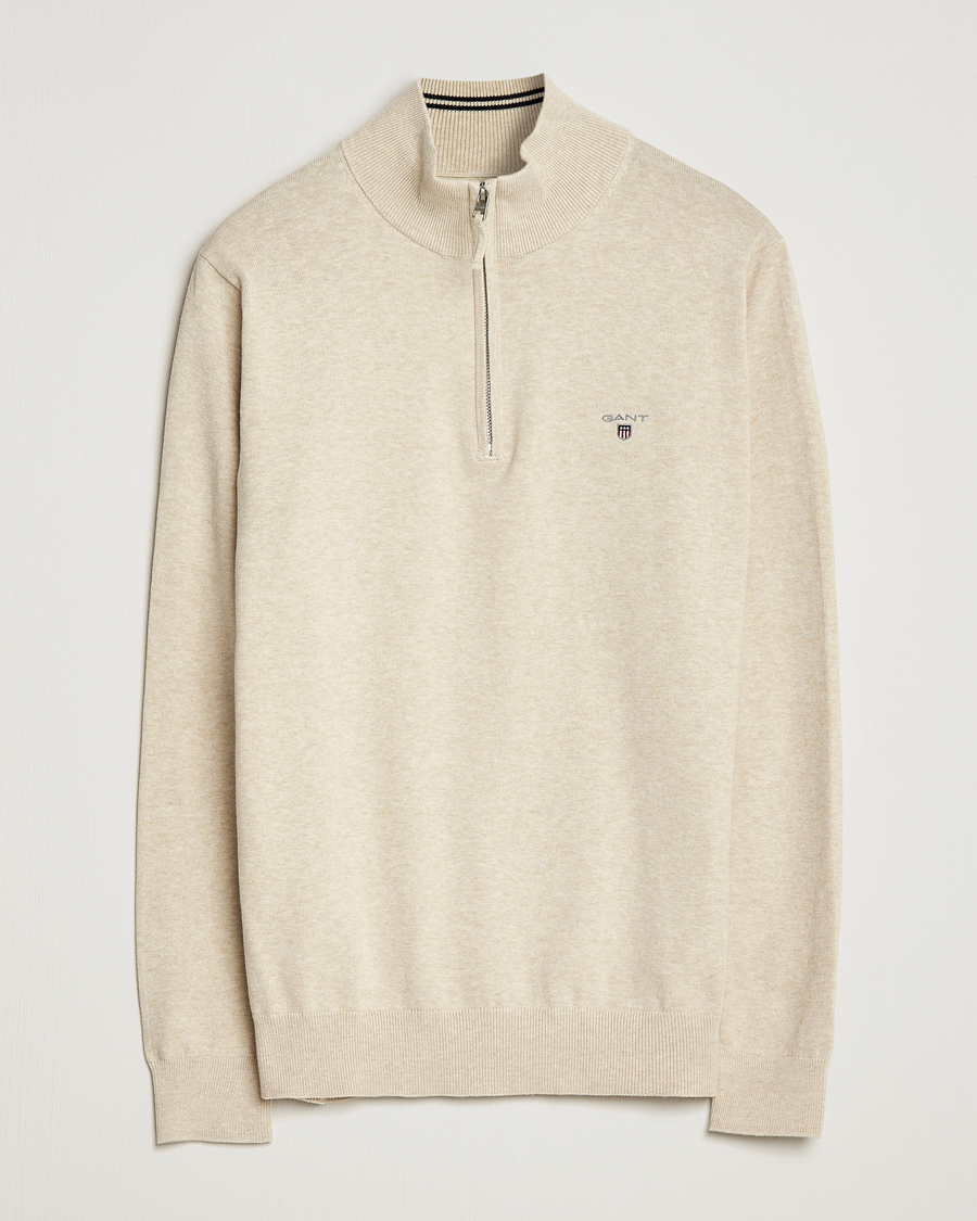 Mies | Puserot | GANT | Classic Cotton Half Zip Ocra Melange