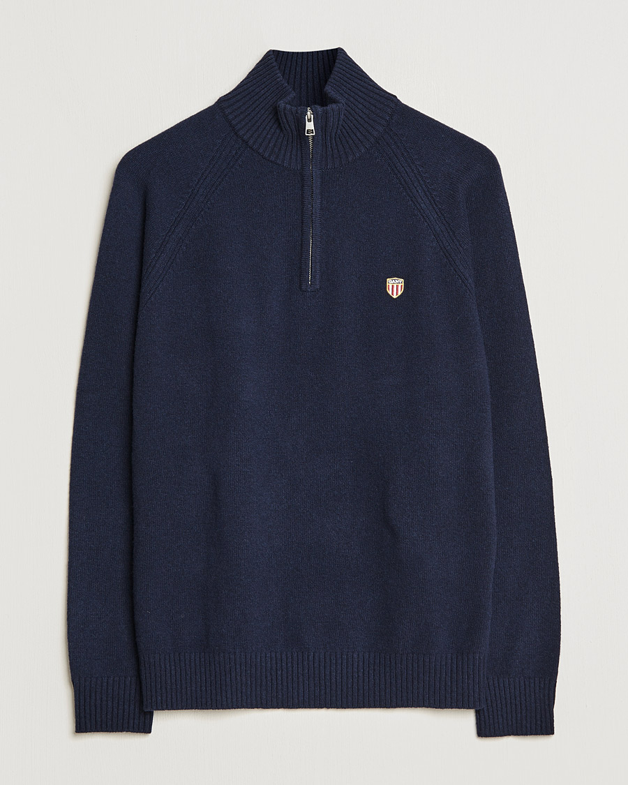 Mies | Puserot | GANT | Banner Shield Lambswool Half Zip Eavning Blue