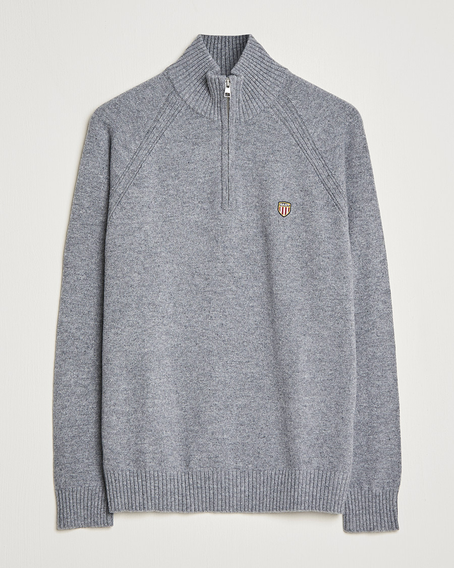 Mies | Puserot | GANT | Banner Shield Lambswool Half Zip Dark Grey Melange