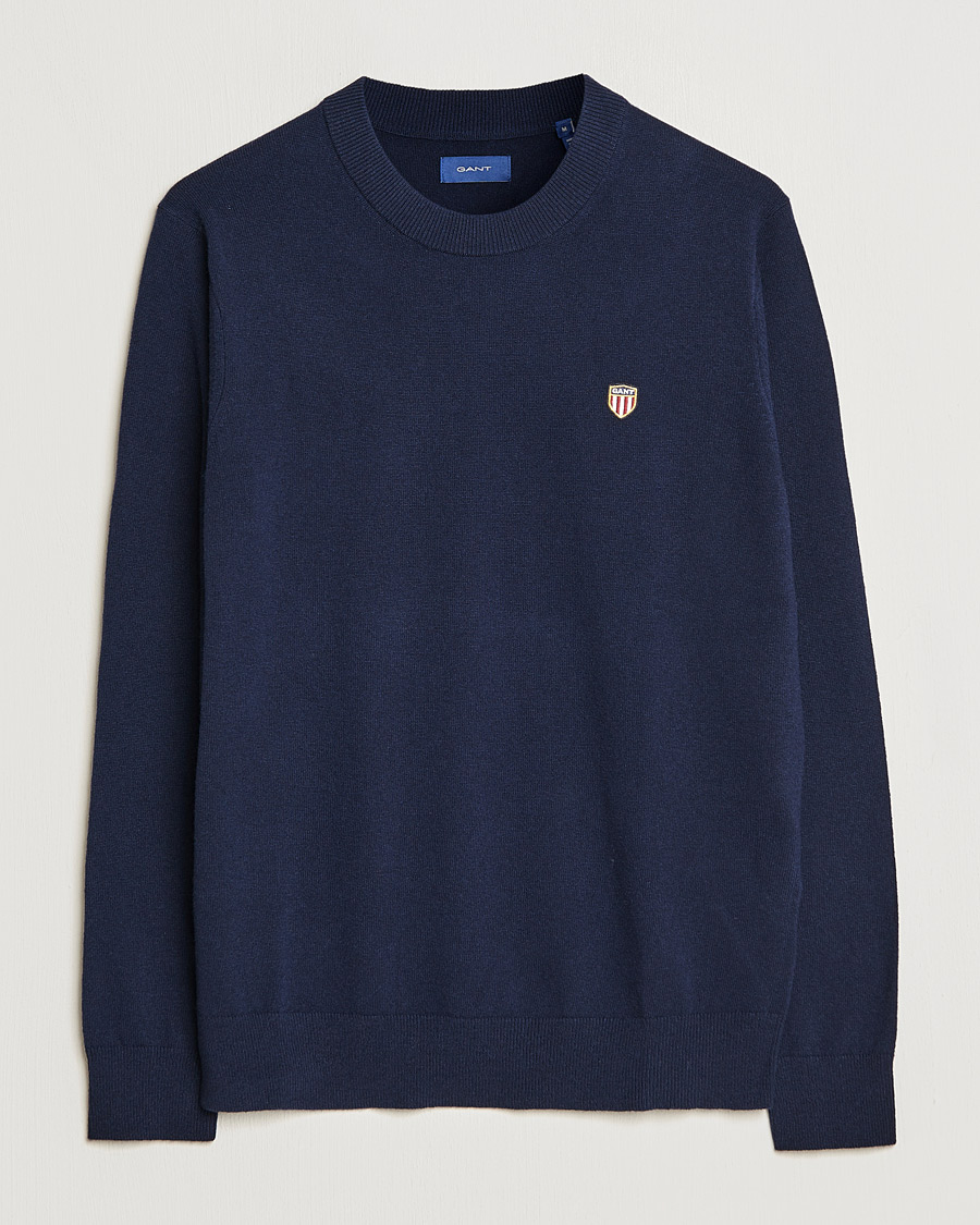 Mies | Puserot | GANT | Banner Shield Lambswool Crew Neck Eavning Blue