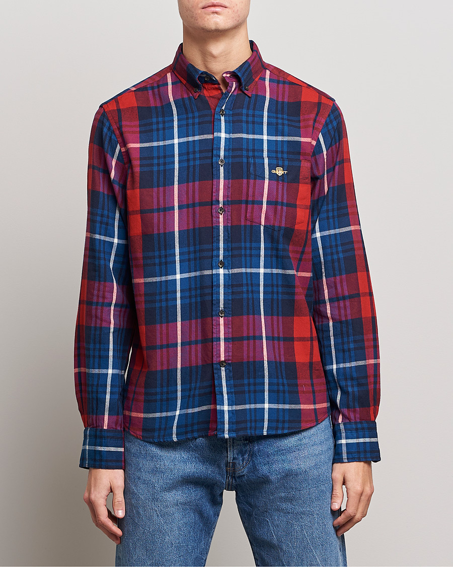 Mies | Flanellipaidat | GANT | Regular Plaid Flannel Shirt Ruby Red