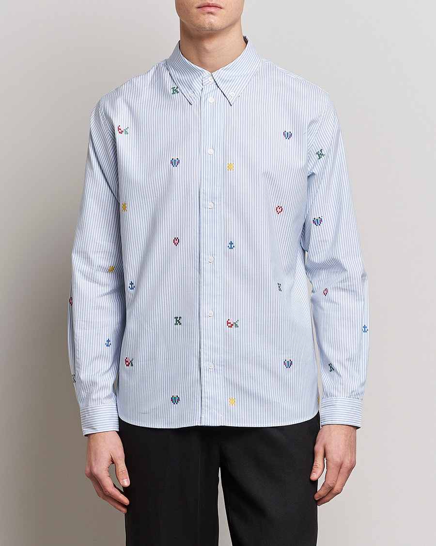 Mies | Rennot paidat | KENZO | Pixel Striped Casual Shirt Light Blue