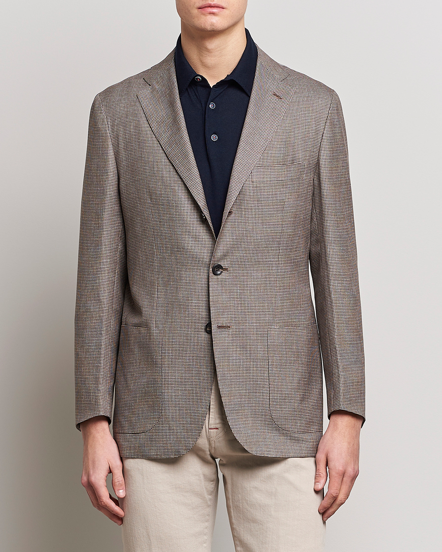 Mies | Pikkutakit | Kiton | Wool Houndstooth Blazer Beige
