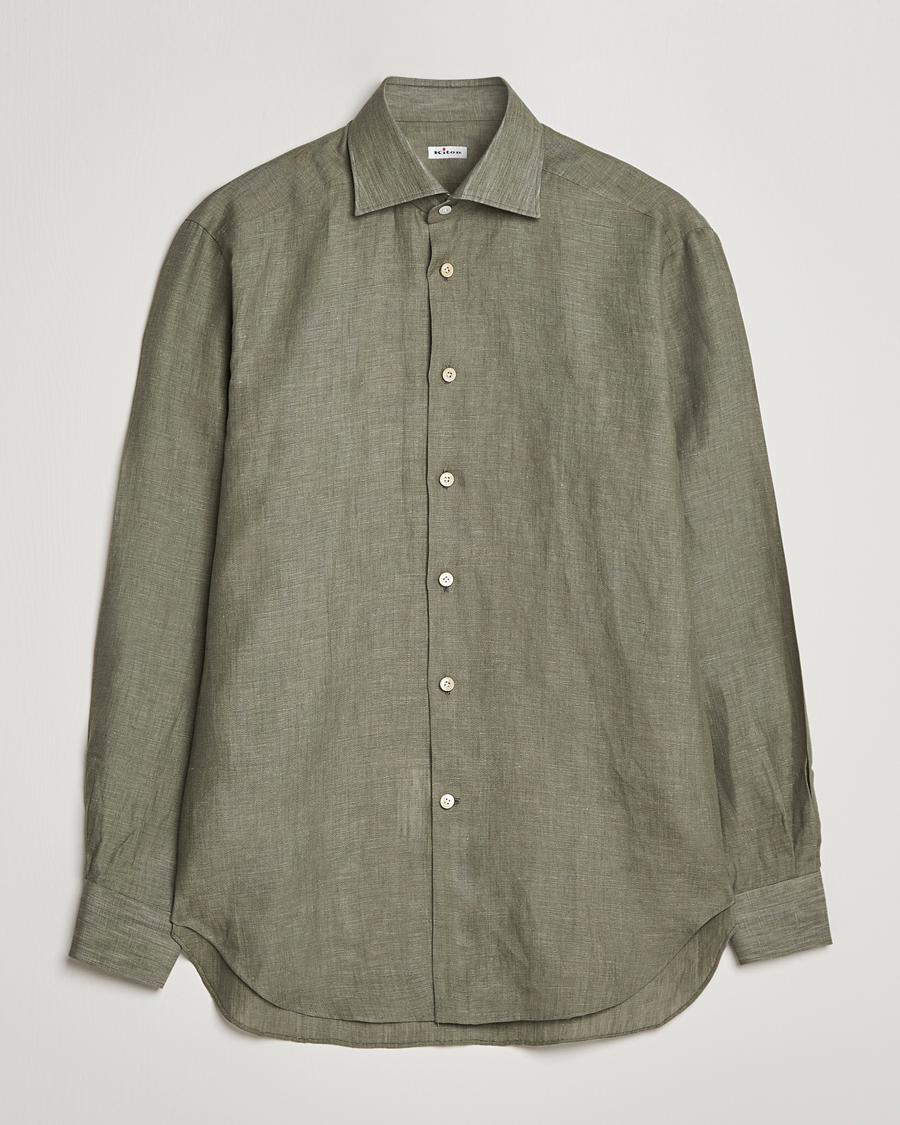 Mies | Kauluspaidat | Kiton | Linen Sport Shirt Olive