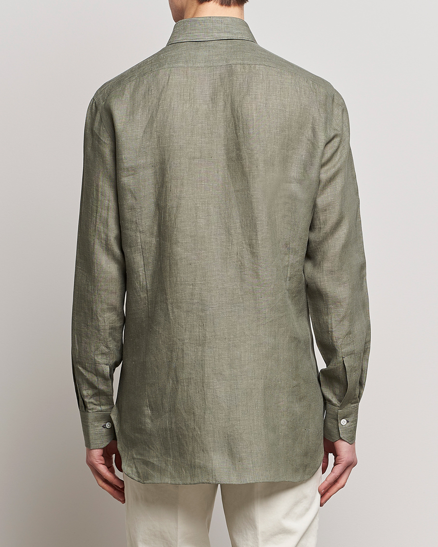 Mies | Kauluspaidat | Kiton | Linen Sport Shirt Olive