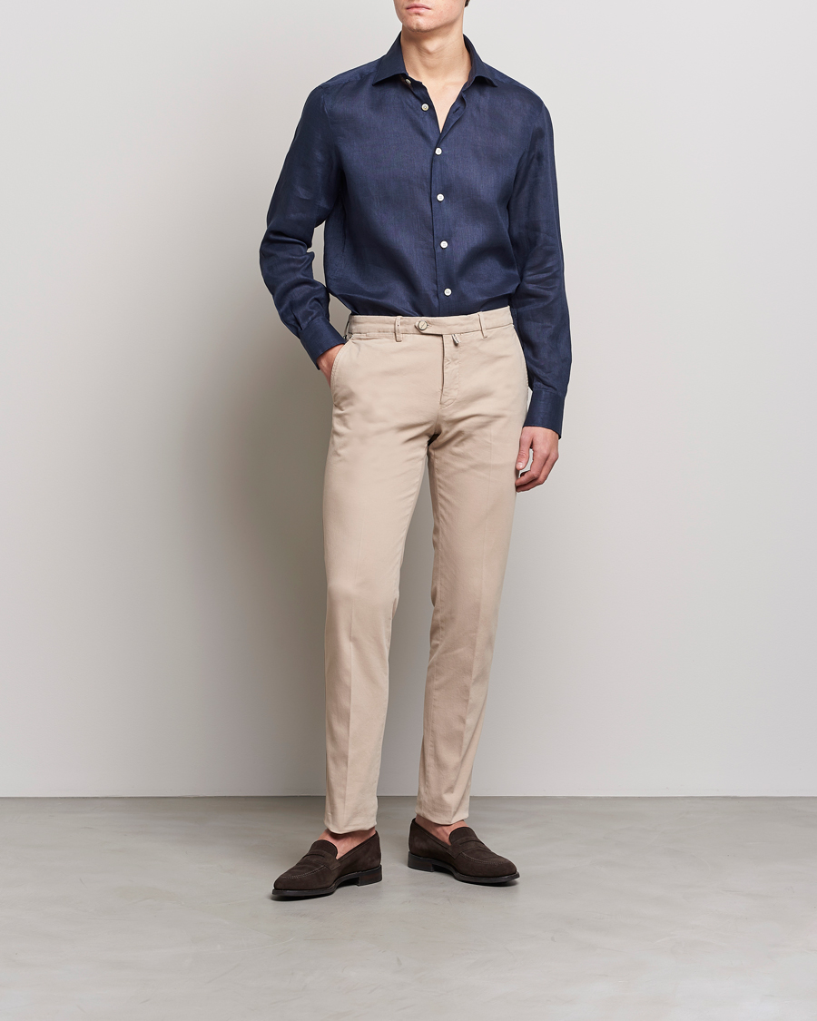 Mies | Kauluspaidat | Kiton | Linen Sport Shirt Navy