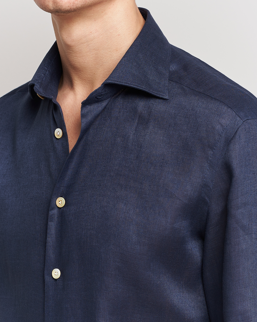 Mies | Kauluspaidat | Kiton | Linen Sport Shirt Navy