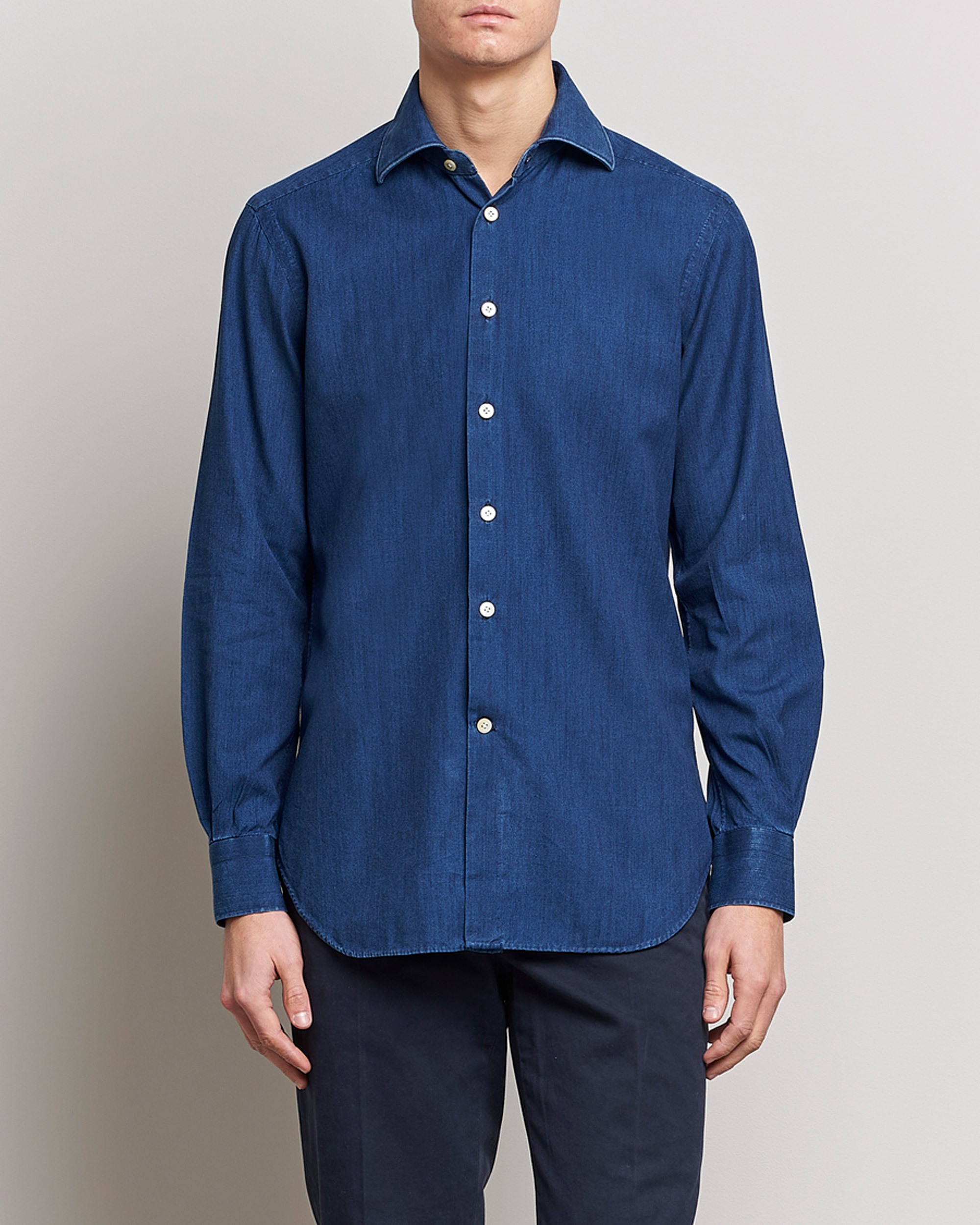 Mies | Farkkupaidat | Kiton | Denim Sport Shirt Indigo Blue