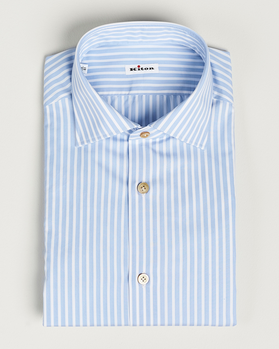 Mies | Kauluspaidat | Kiton | Slim Fit Striped Dress Shirt Light Blue