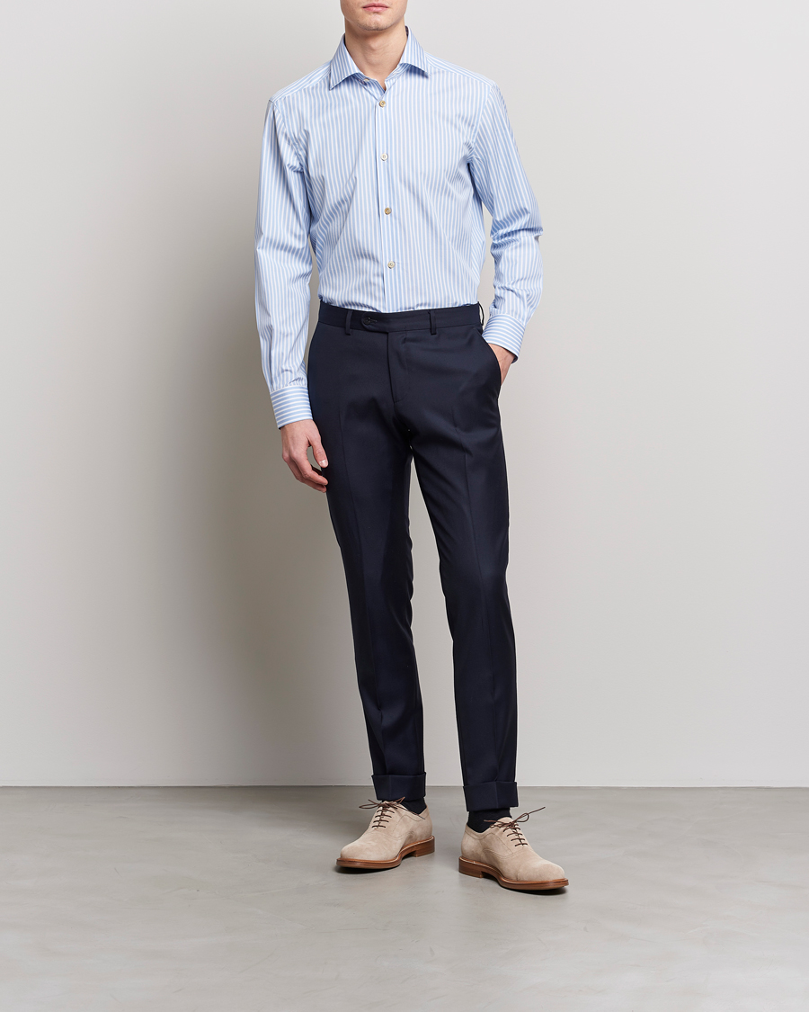 Mies | Kauluspaidat | Kiton | Slim Fit Striped Dress Shirt Light Blue