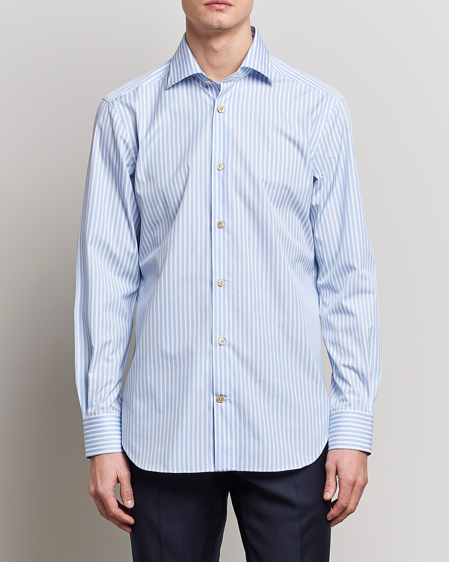 Mies | Bisnespaidat | Kiton | Slim Fit Striped Dress Shirt Light Blue
