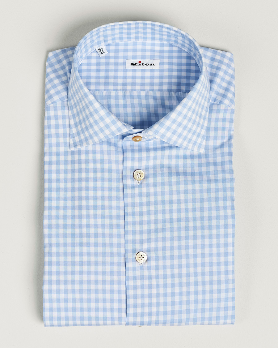 Mies | Kauluspaidat | Kiton | Slim Fit Checked Dress Shirt Light Blue