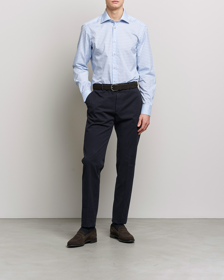 Mies | Kauluspaidat | Kiton | Slim Fit Checked Dress Shirt Light Blue