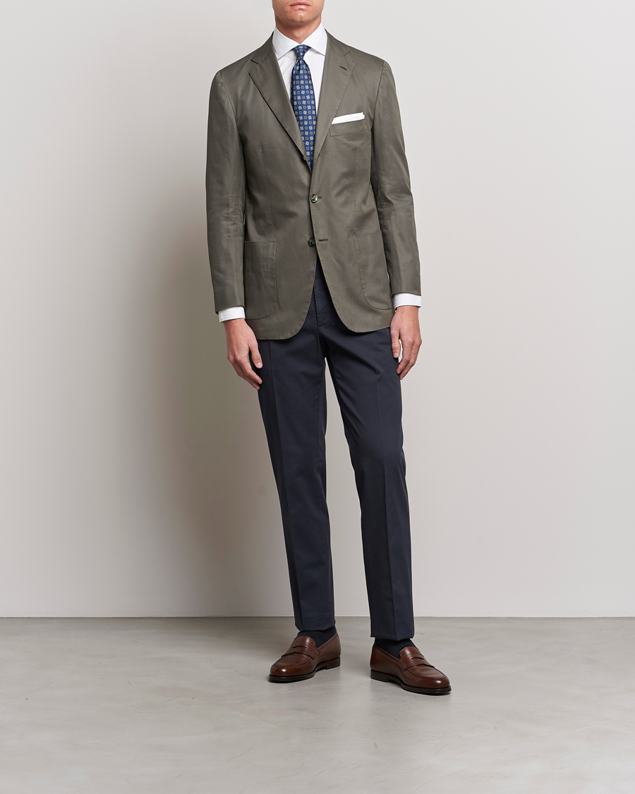Mies | Pikkutakit | Kiton | Sea Island Cotton Blazer Olive Green