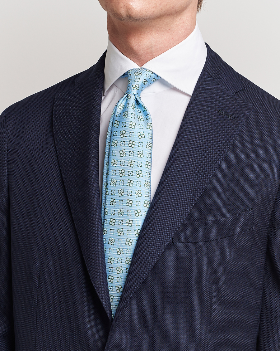 Mies | Luxury Brands | Kiton | Printed Silk Tie Light Blue