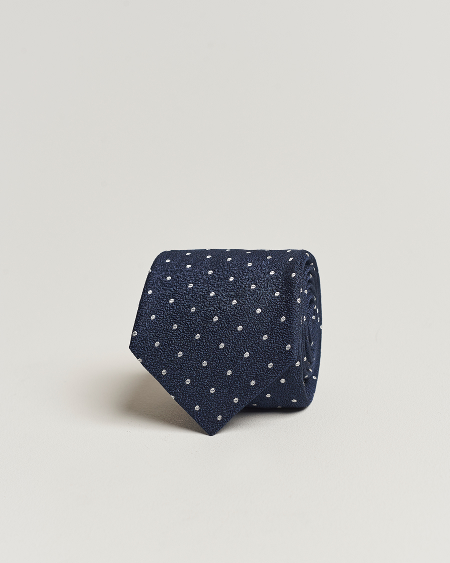 Mies | Kiton Dotted Silk/Linen Tie Navy | Kiton | Dotted Silk/Linen Tie Navy