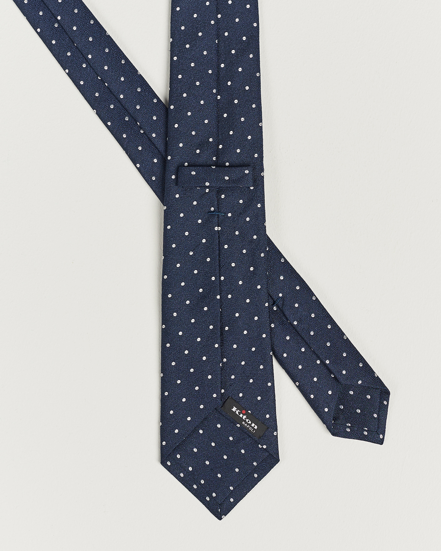Mies | Luxury Brands | Kiton | Dotted Silk/Linen Tie Navy