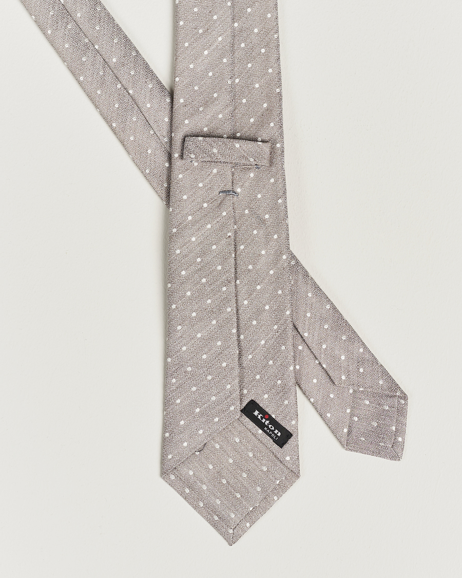 Mies | Luxury Brands | Kiton | Dotted Silk/Linen Tie Beige