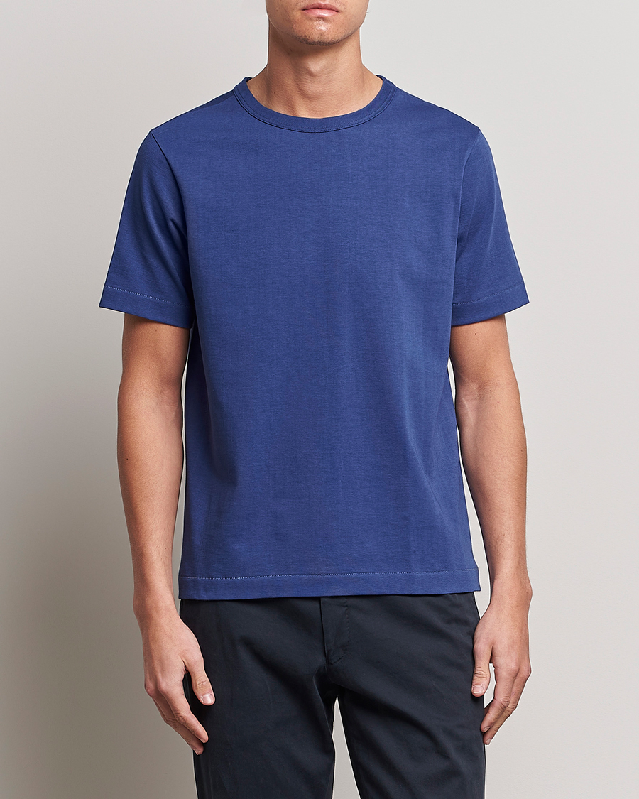 Mies | Merz b. Schwanen | Merz b. Schwanen | Relaxed Loopwheeled Sturdy T-Shirt Pacific Blue