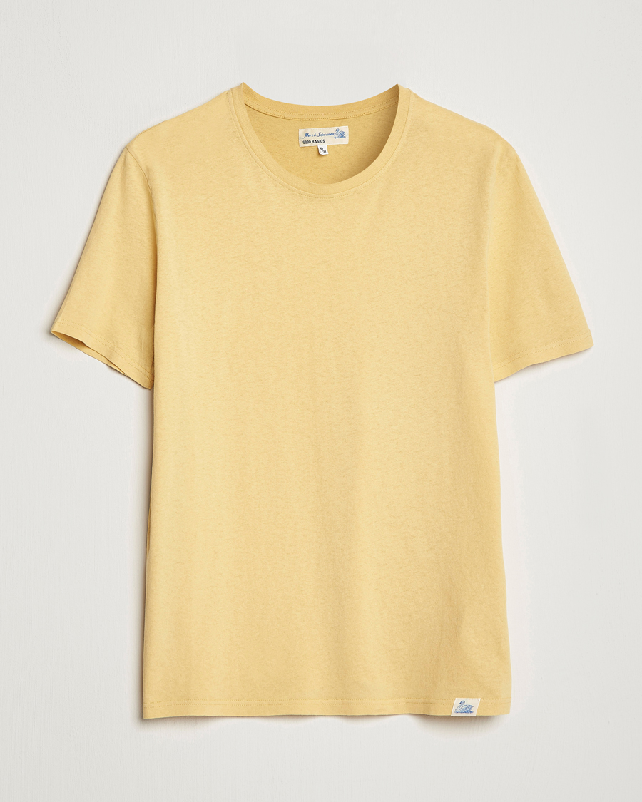 Mies | T-paidat | Merz b. Schwanen | Organic Cotton Washed Crew Neck T-Shirt Yellow