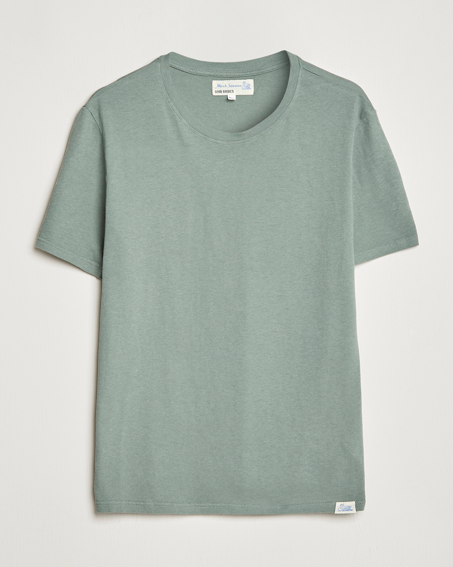 Mies | T-paidat | Merz b. Schwanen | Organic Cotton Washed Crew Neck T-Shirt Green Stone